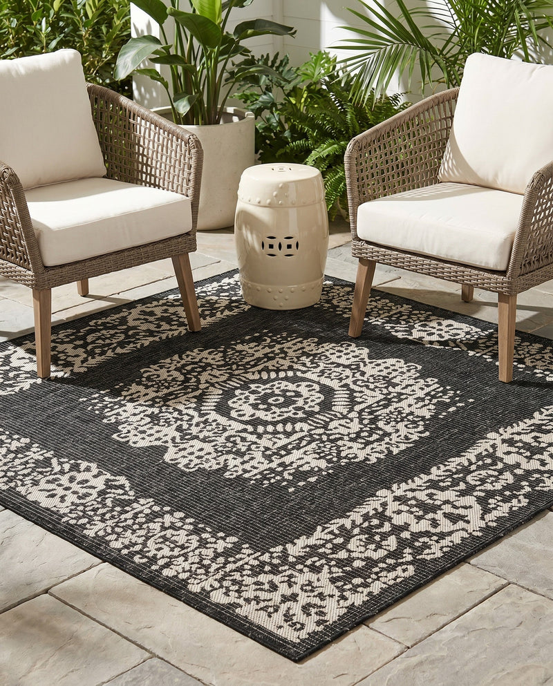 Patio Heritage Collection Area Rug - Savannah (Charcoal Gray) Square Charcoal Gray  lifestyle 74