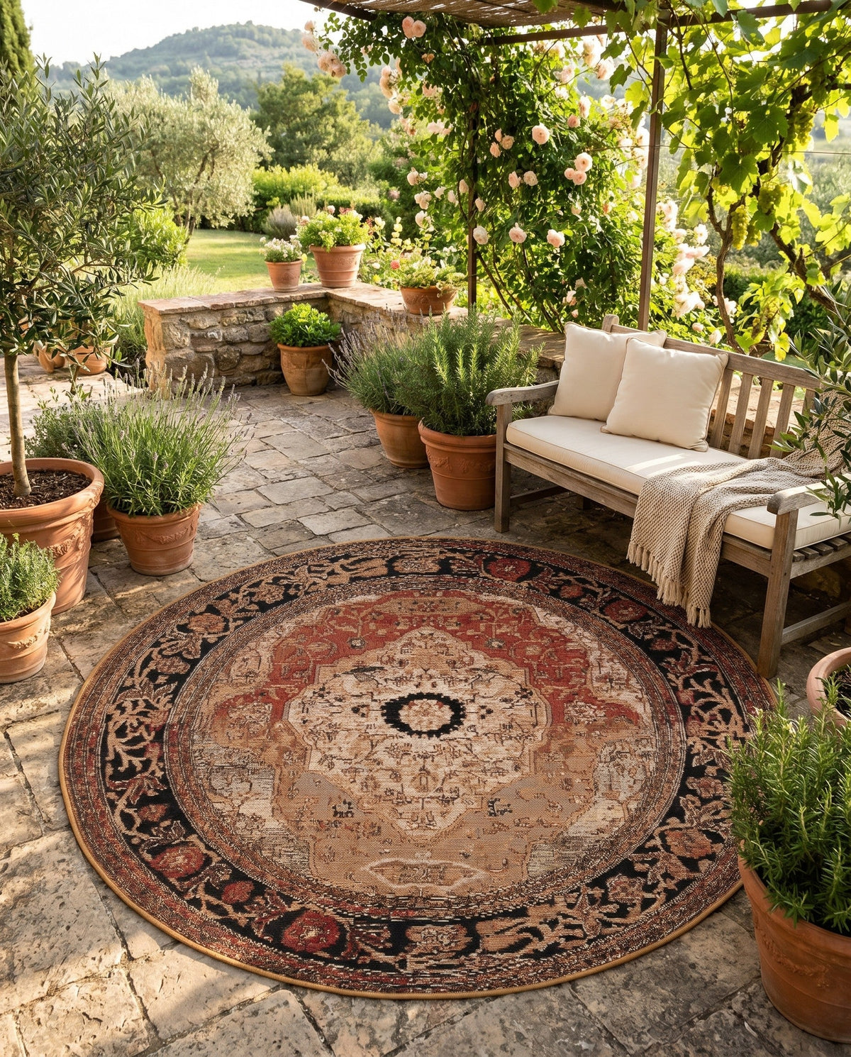 Patio Heritage Collection Area Rug -  Gazebo Round Multi  lifestyle 85