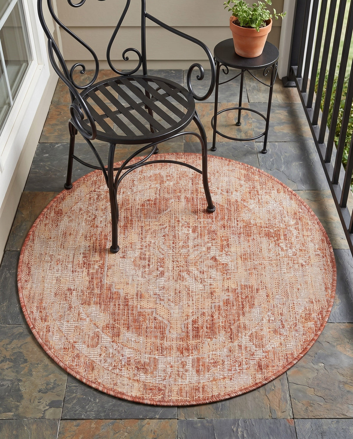 Patio Heritage Collection Area Rug -  Augusta (Rust Red) Round Rust Red  lifestyle 102