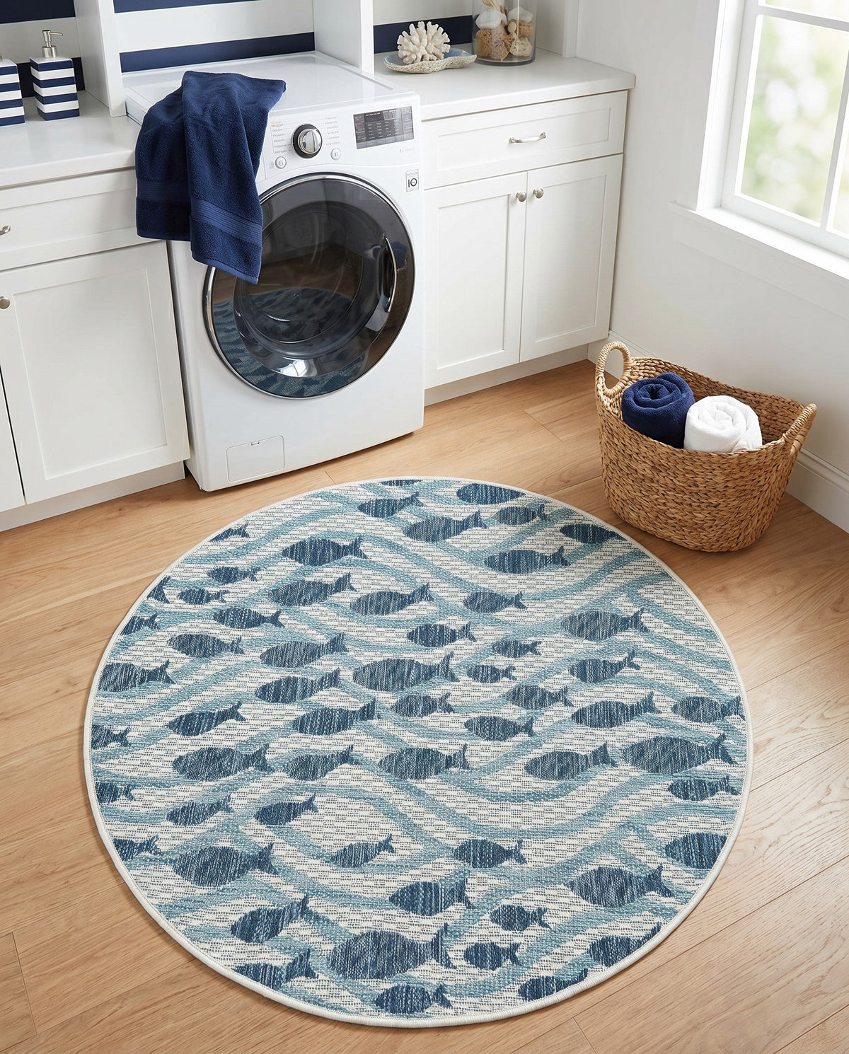 Seaside Haven Rugs Collection Area Rug -  Harbor Round Blue  lifestyle 83