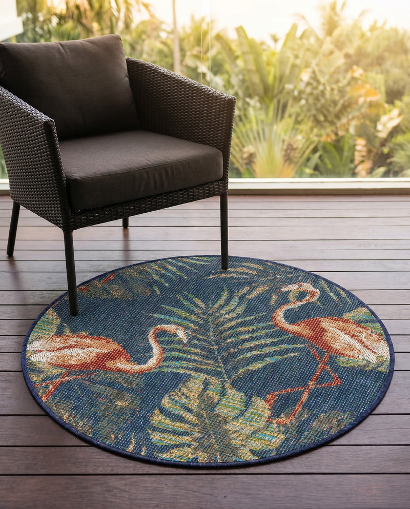 Coastal Terrace Collection Area Rug - Seabreeze Round Navy Blue  lifestyle 70