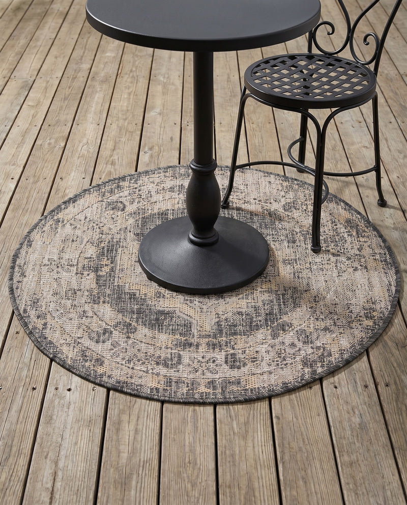 Patio Heritage Collection Area Rug -  Augusta (Charcoal) Round Charcoal  lifestyle 31