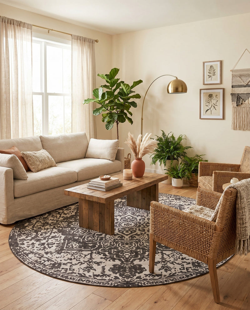 Urban Oasis Rugs Collection Area Rug -  Penthouse (Charcoal Gray) Round Charcoal Gray  lifestyle 76