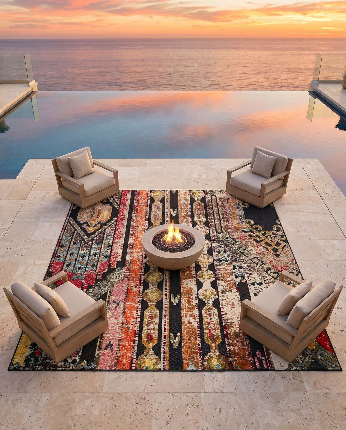 Outdoor Marrakesh Collection Area Rug -  Agadir Square Multi Black  lifestyle 125