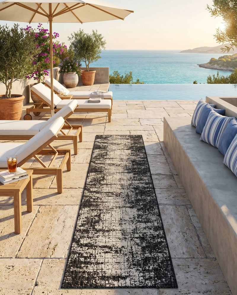 Urban Terrace Collection Area Rug -  Midtown Runner Black and White  lifestyle 29