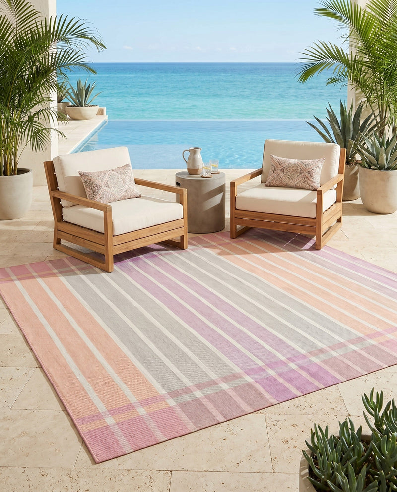 Seaside Stripes Collection Area Rug -  Coral Rectangle Pink and Lavender  lifestyle 63
