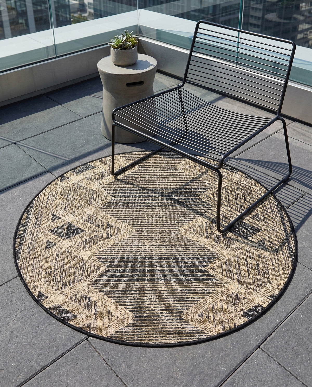 Urban Terrace Collection Area Rug -  Loft Round Charcoal  lifestyle 91
