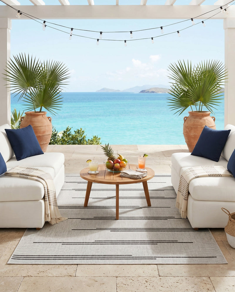 Urban Terrace Collection Area Rug -  Brooklyn Rectangle White and Black  lifestyle 29