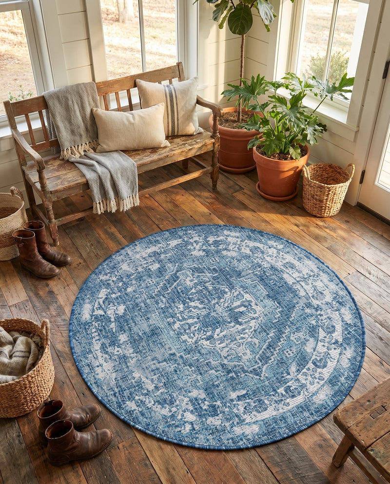 Patio Heritage Collection Area Rug -  Augusta (Blue) Round Blue  lifestyle 72