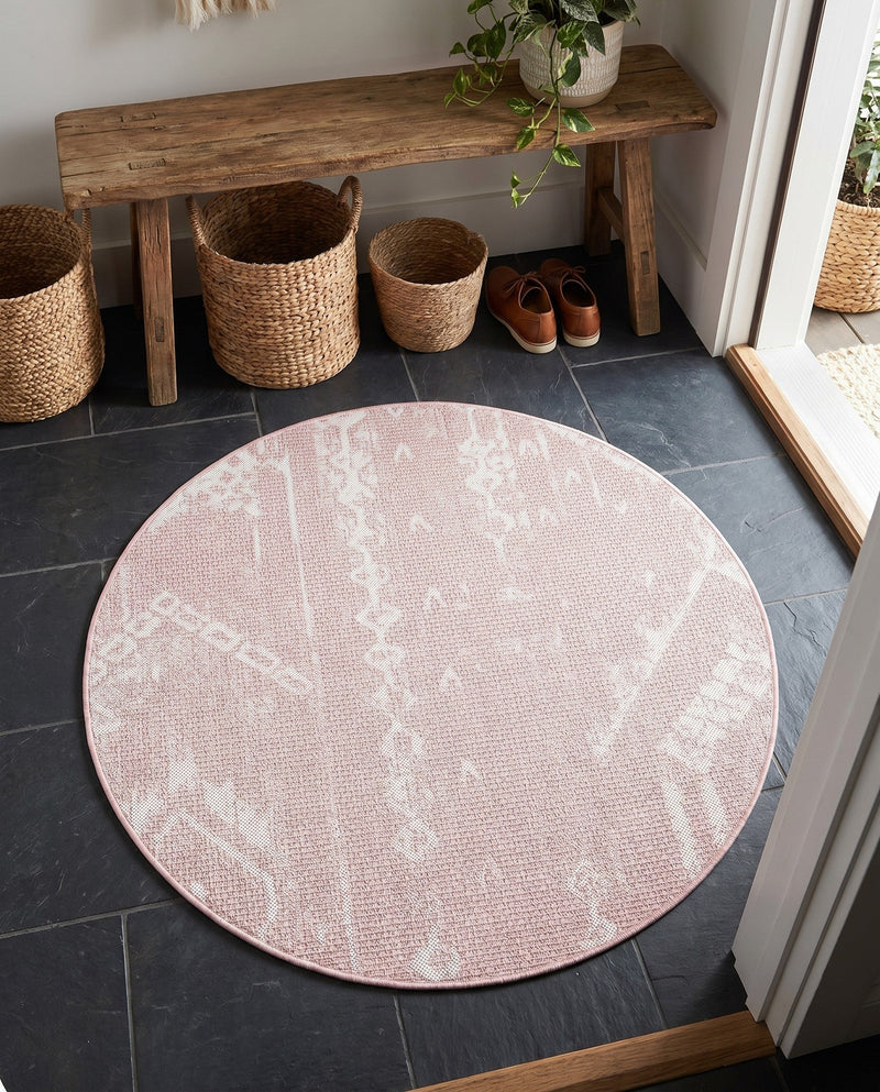 Desert Nomad Terrace Collection Area Rug - Sahara (Pink) Round Pink  lifestyle 36