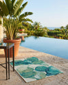 Seaside Blooms Collection Area Rug -  Flora Rectangle Blue Green  lifestyle 25