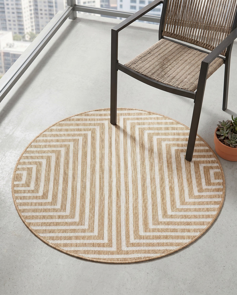 Urban Terrace Collection Area Rug -  Astoria (Taupe) Round Taupe  lifestyle 58