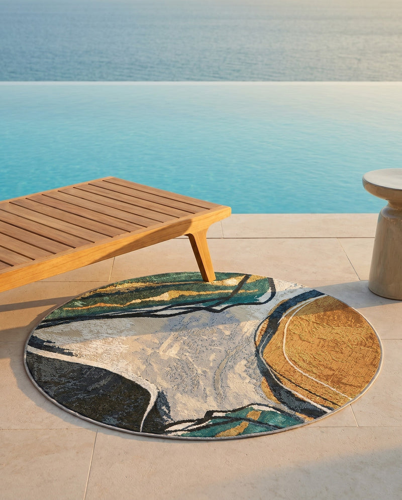 Urban Terrace Collection Area Rug -  Pavilion Round Multi  lifestyle 57