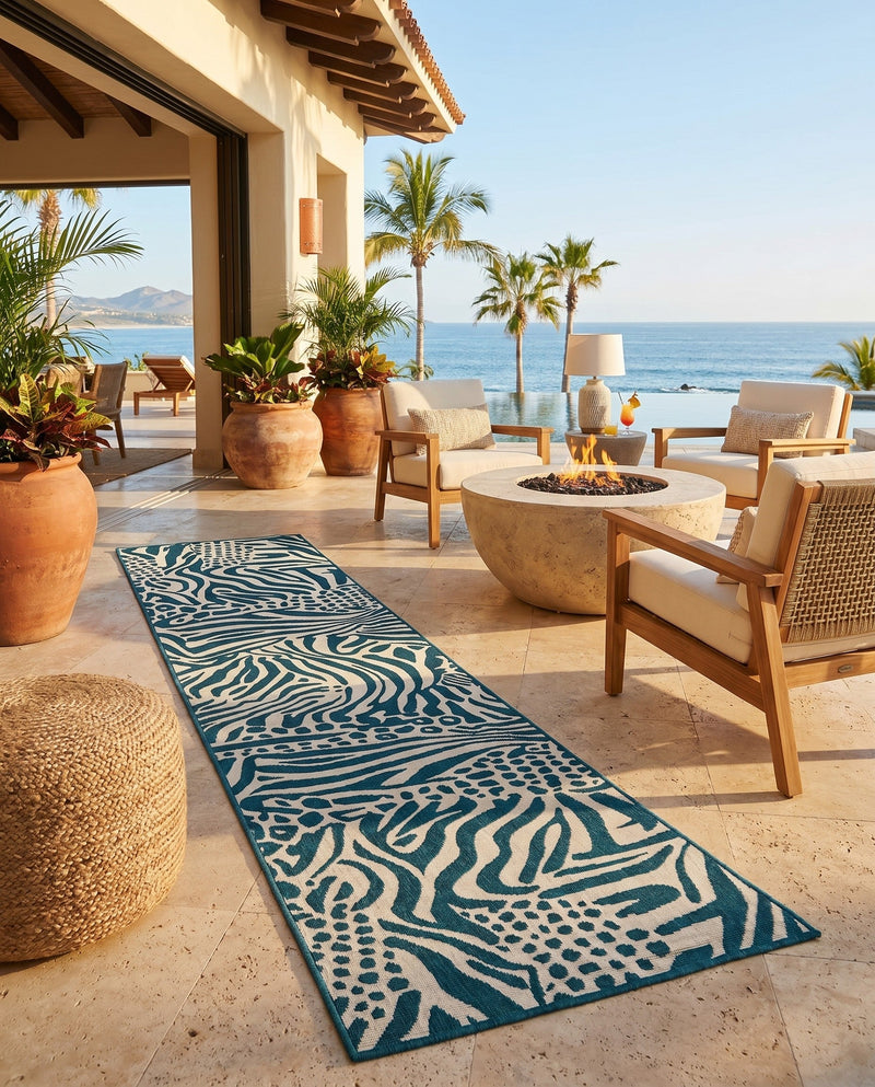 Savannah Escape Collection Area Rug -  Masai Runner Navy Blue and Ivory  lifestyle 72