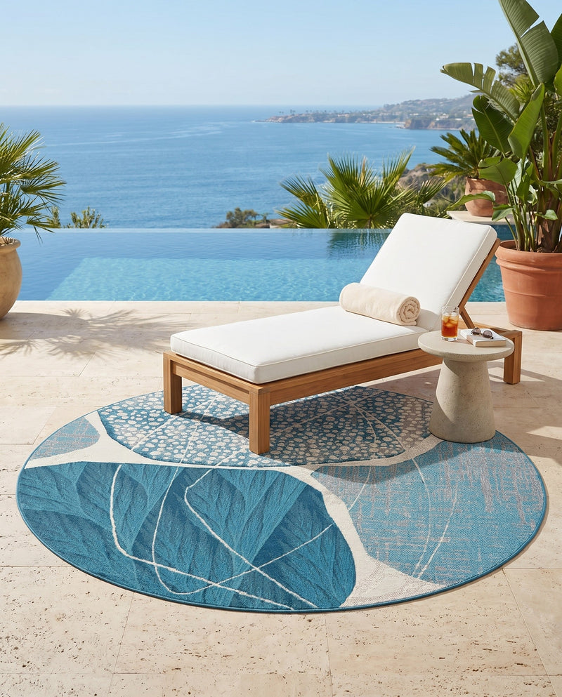 Urban Terrace Collection Area Rug -  Courtyard Round Blue and Ivory  lifestyle 61