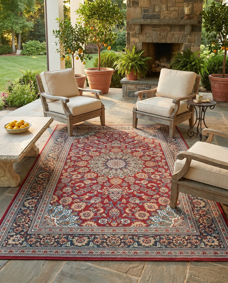 Patio Heritage Collection Area Rug -  Bower Rectangle Red  lifestyle 15