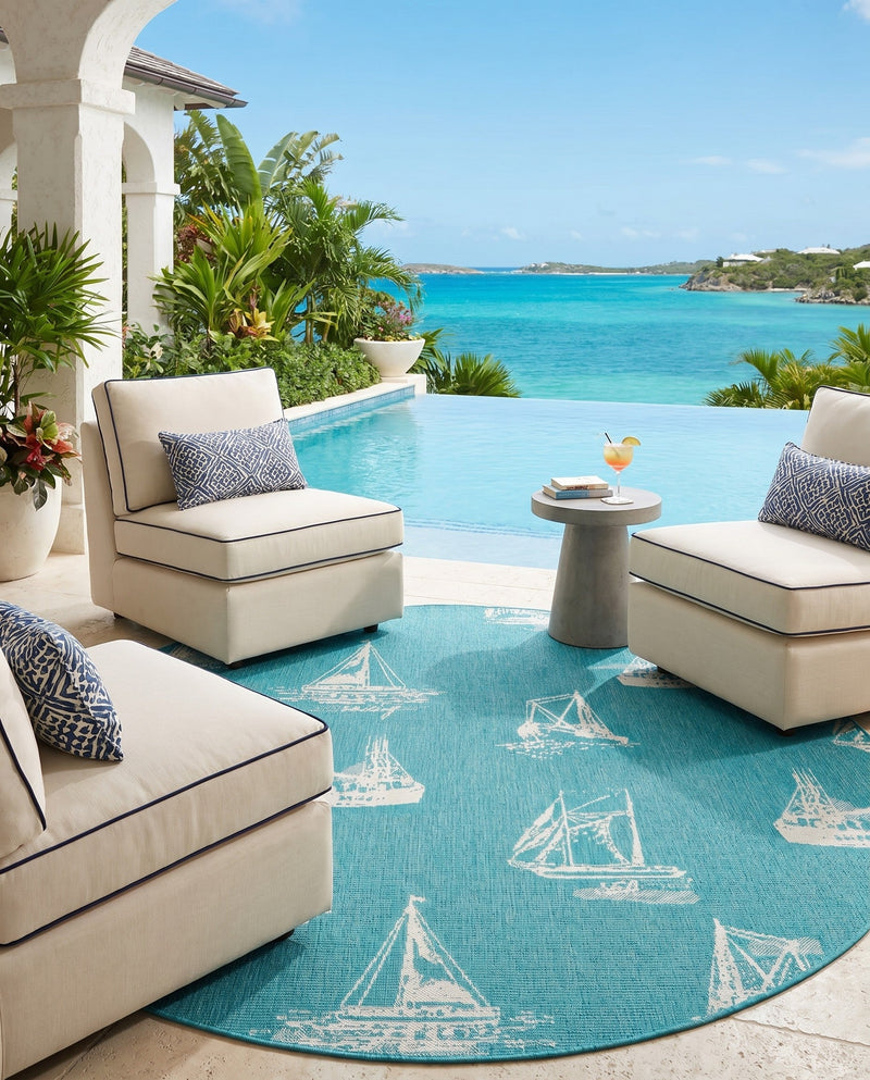 Seaside Haven Rugs Collection Area Rug -  Beachcomber Round Teal  lifestyle 73