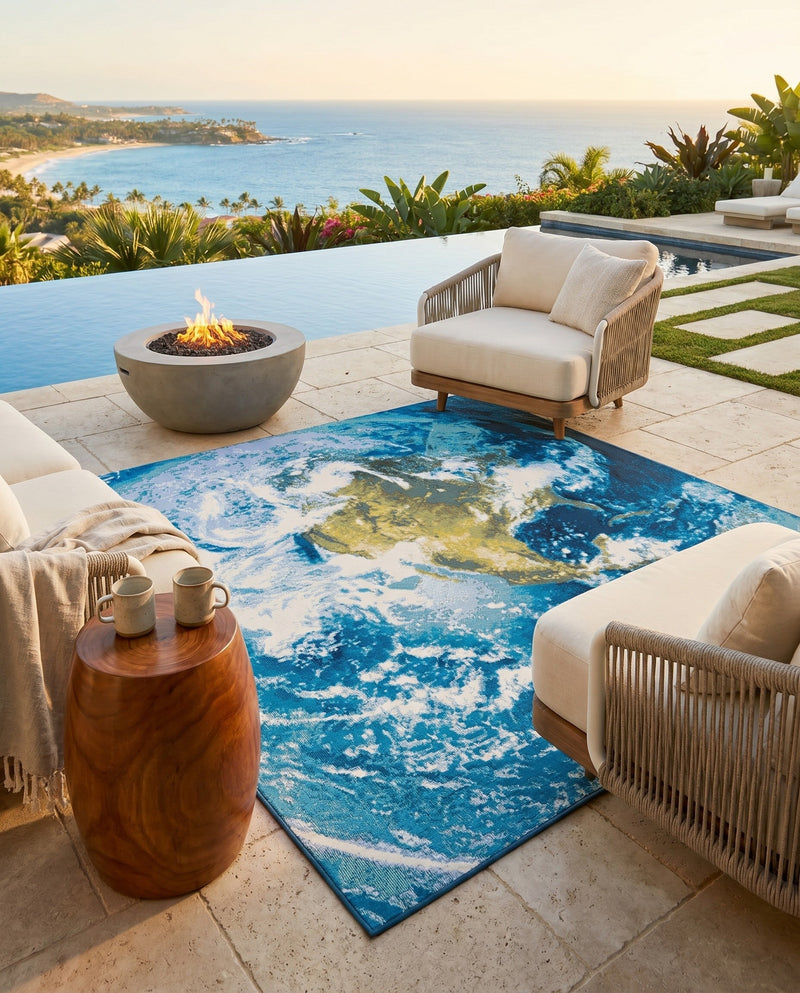 Urban Terrace Collection Area Rug -  Pergola Square Blue  lifestyle 68