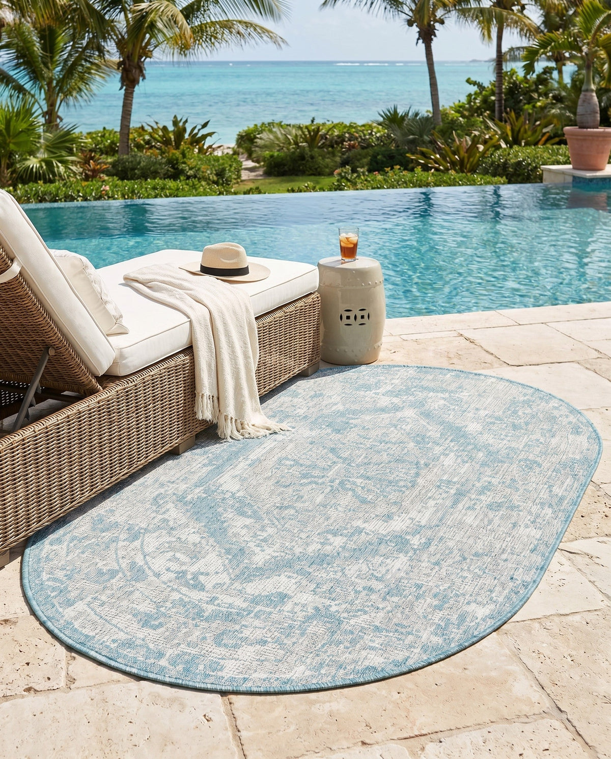 Patio Heritage Collection Area Rug -  Augusta (Aqua) Oval Aqua  lifestyle 57