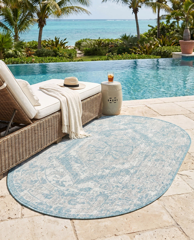 Patio Heritage Collection Area Rug -  Augusta (Aqua) Oval Aqua  lifestyle 57