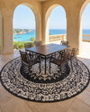 Patio Heritage Collection Area Rug -  Lafayette (Black and White) Round Black and White  lifestyle 60