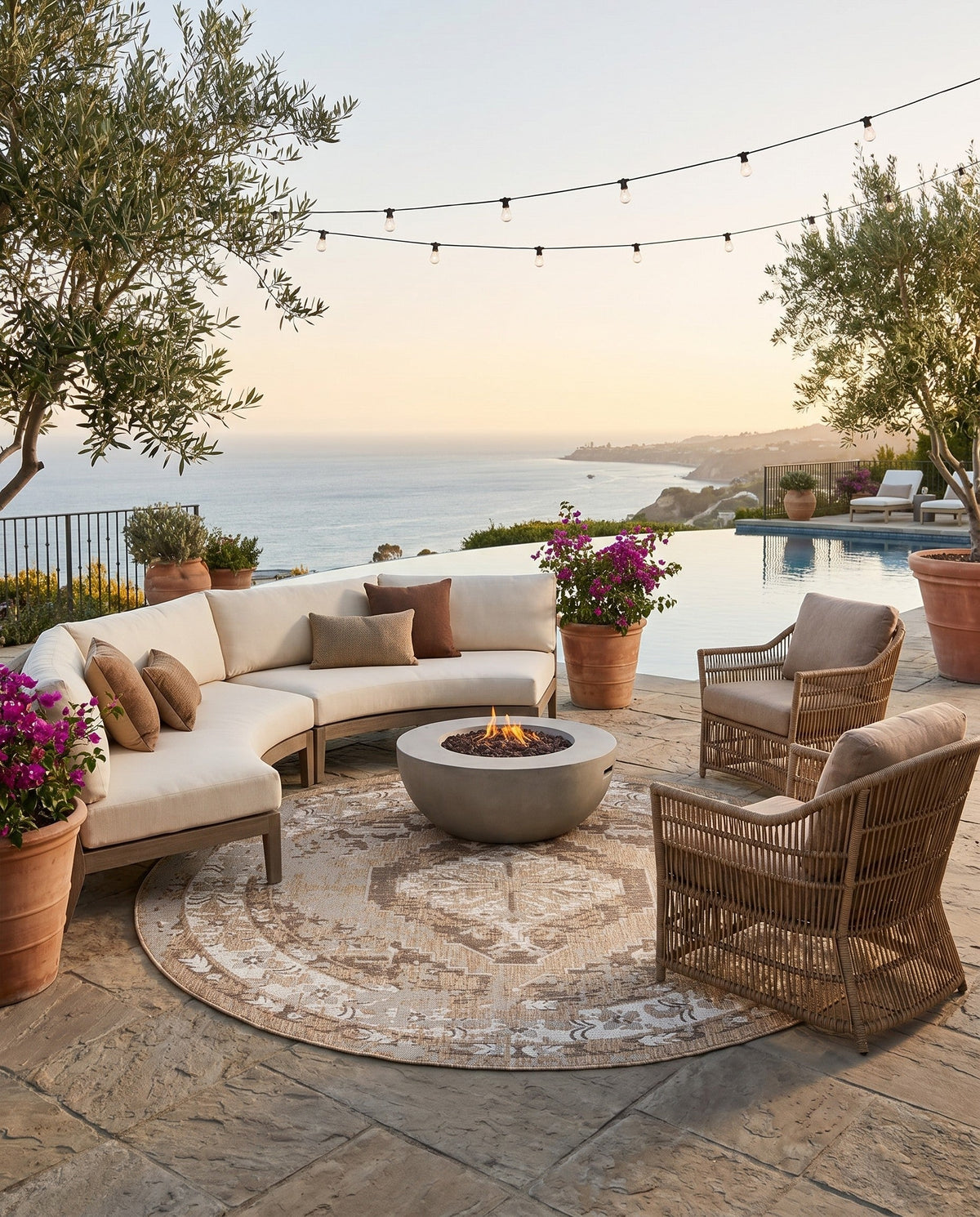 Patio Heritage Collection Area Rug -  Augusta (Natural) Round Natural  lifestyle 109
