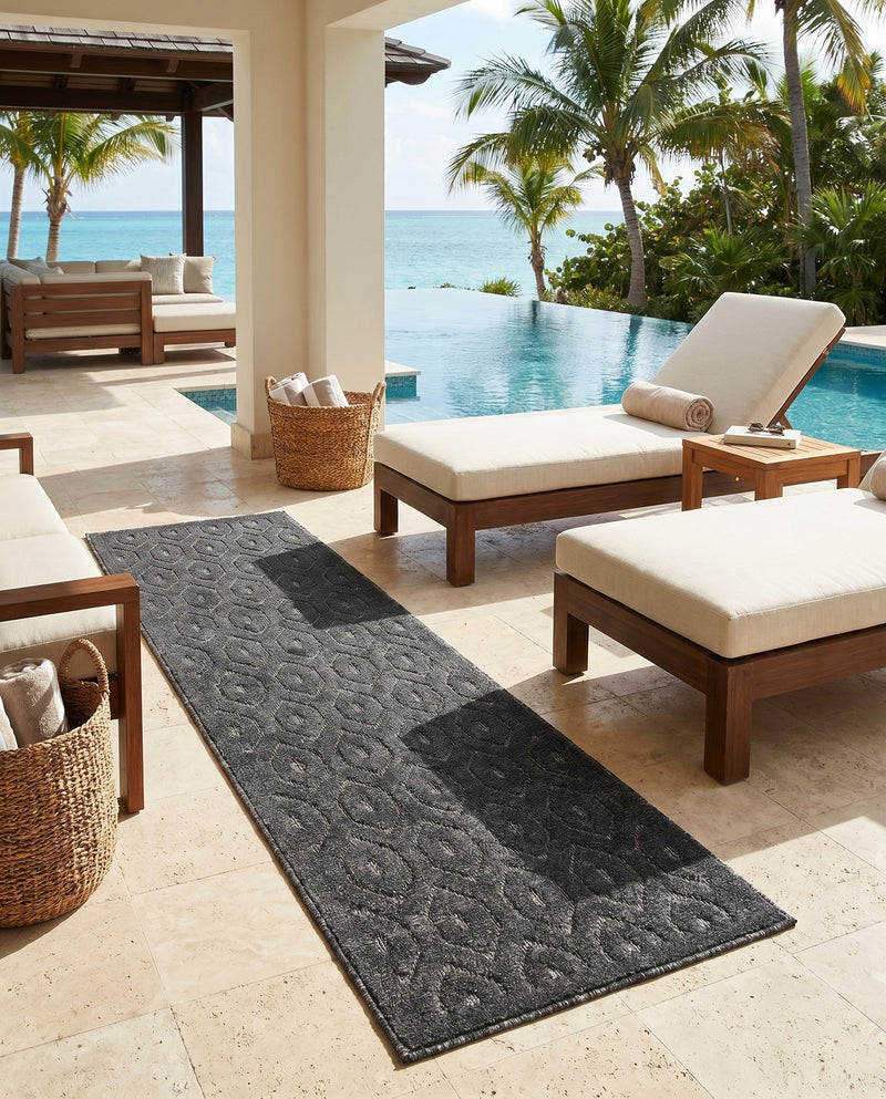 Garden Lattice Charm Collection Area Rug - Arbor (Charcoal) Runner Charcoal  lifestyle 48