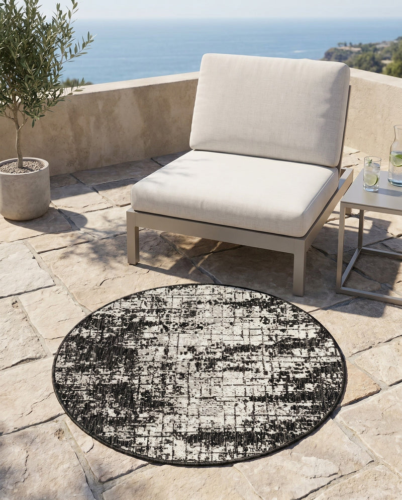 Urban Terrace Collection Area Rug -  Midtown Round Black and White  lifestyle 16