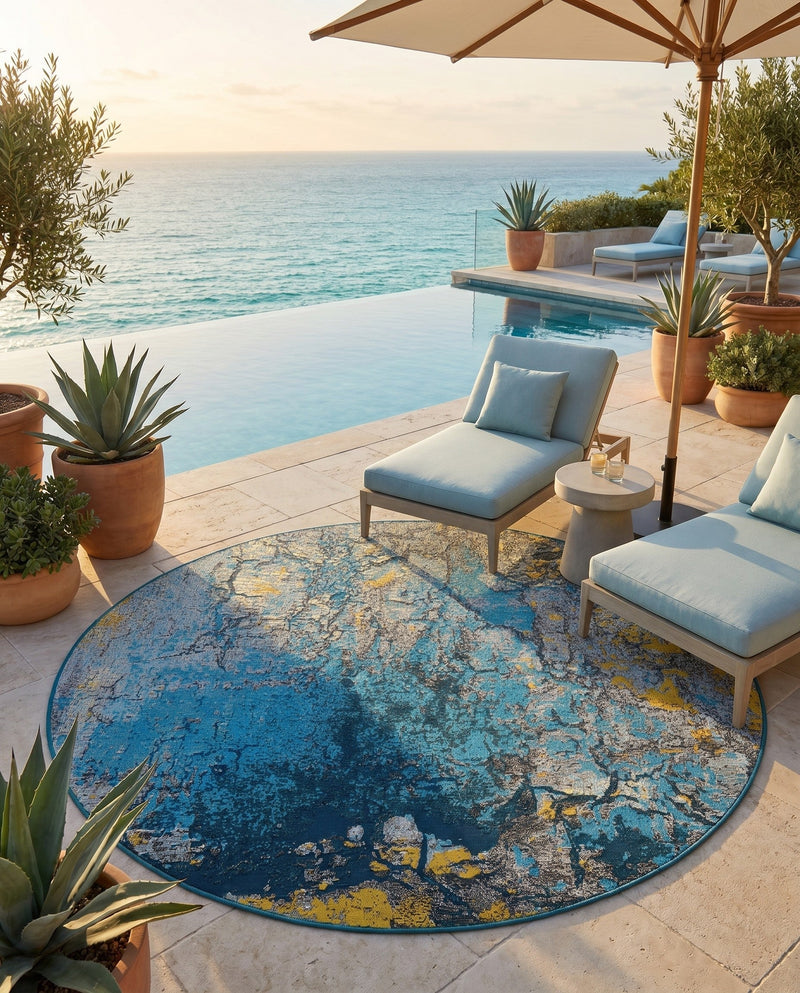 Urban Terrace Collection Area Rug -  Lanai Round Gradient Blue  lifestyle 78