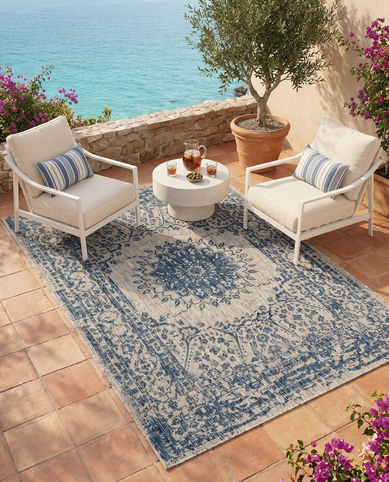 Patio Heritage Collection Area Rug -  Lafayette (Blue) Rectangle Blue  lifestyle 17