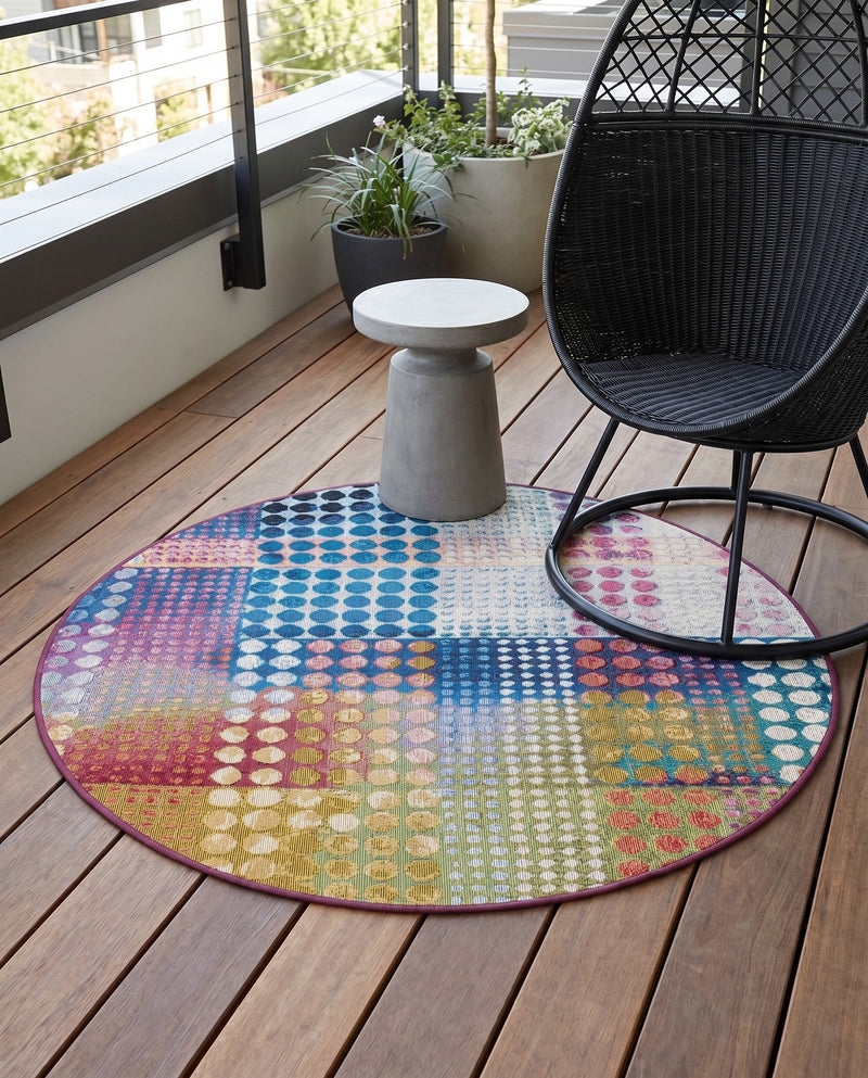 Urban Terrace Collection Area Rug -  Atrium Round Multi  lifestyle 66