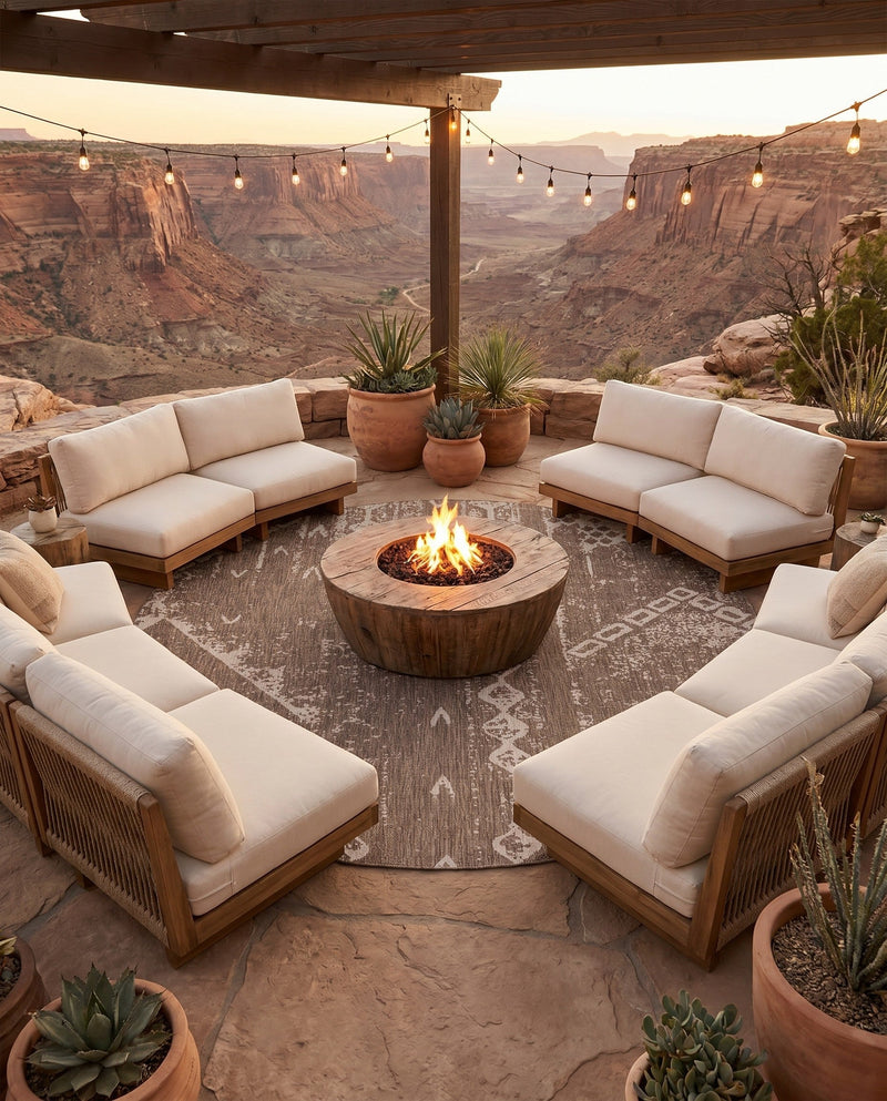 Desert Nomad Terrace Collection Area Rug - Sahara (Brown) Round Brown  lifestyle 49