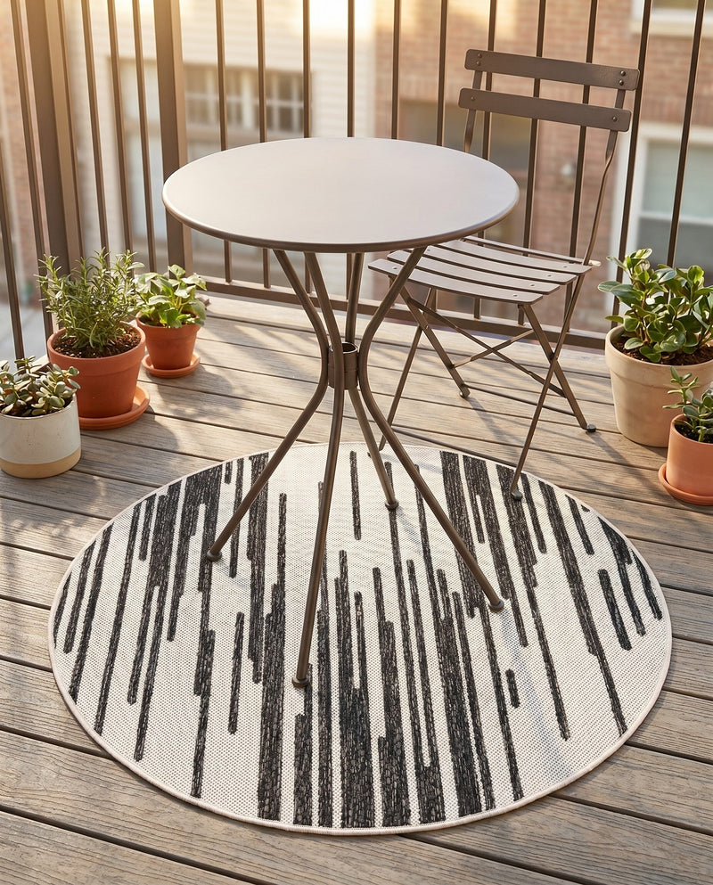 Urban Terrace Collection Area Rug -  Riverside Round Black and White  lifestyle 56