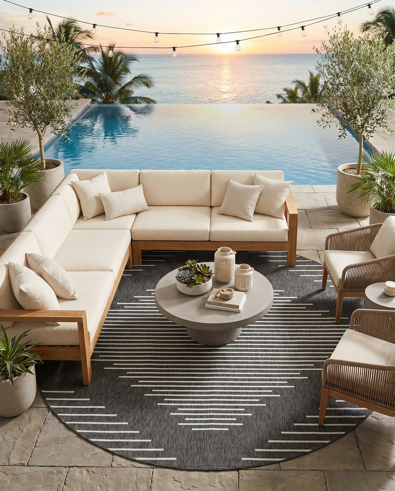 Urban Terrace Collection Area Rug -  Chelsea (Charcoal Gray) Round Charcoal Gray  lifestyle 78