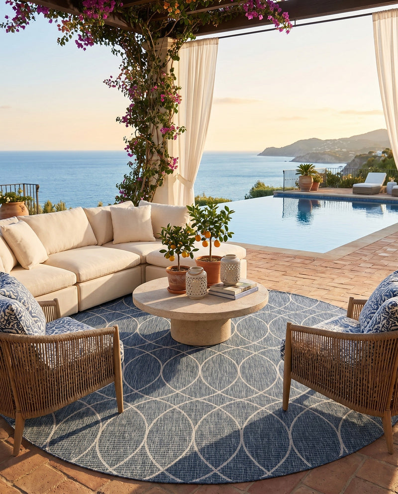Savannah Pergola Collection Area Rug -  Pavilion (Blue) Round Blue  lifestyle 31