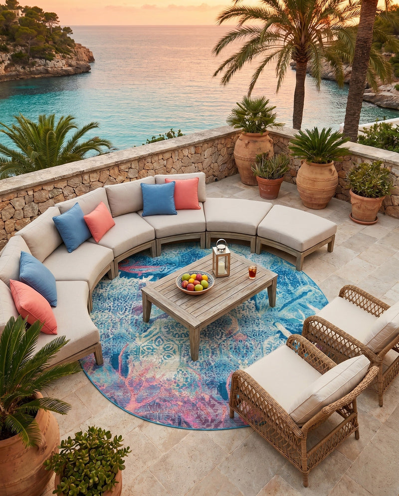 Seaside Haven Rugs Collection Area Rug - Marina Round Multi  lifestyle 50