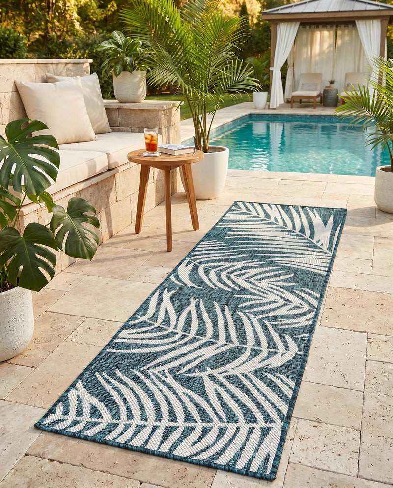 Seaside Blooms Collection Area Rug - Verdure (Teal) Runner Teal  lifestyle 72