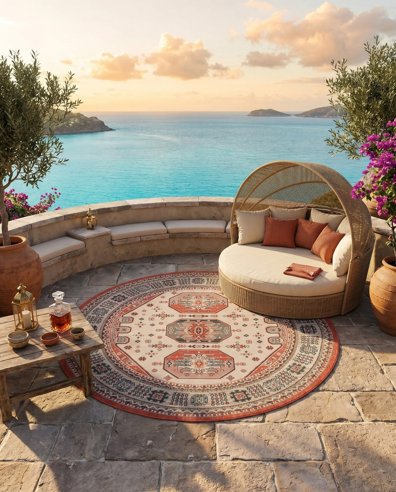 Patio Heritage Collection Area Rug - Veranda Round Multi  lifestyle 53