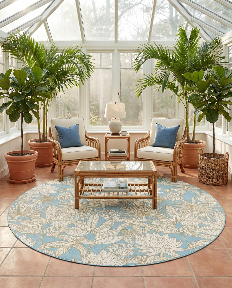 Seaside Blooms Collection Area Rug -  Shalimar Round Soft Blue  lifestyle 64