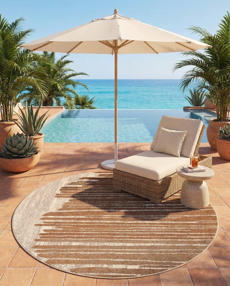 Urban Terrace Collection Area Rug -  Balcony Round Beige Brown  lifestyle 68