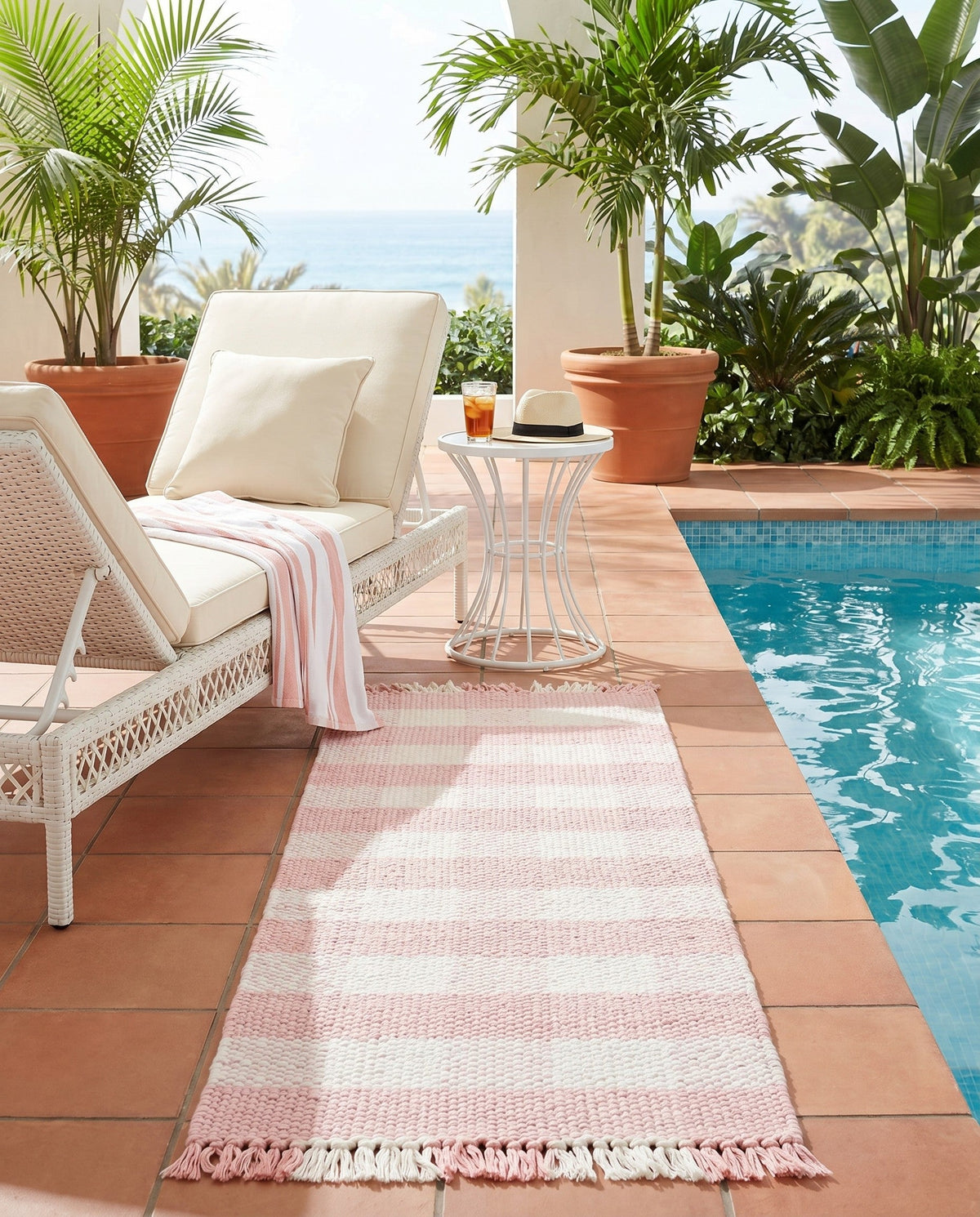 Sustainable Grid Indoor-Outdoor Oasis Collection Area Rug - Savannah Runner Pink  lifestyle 125