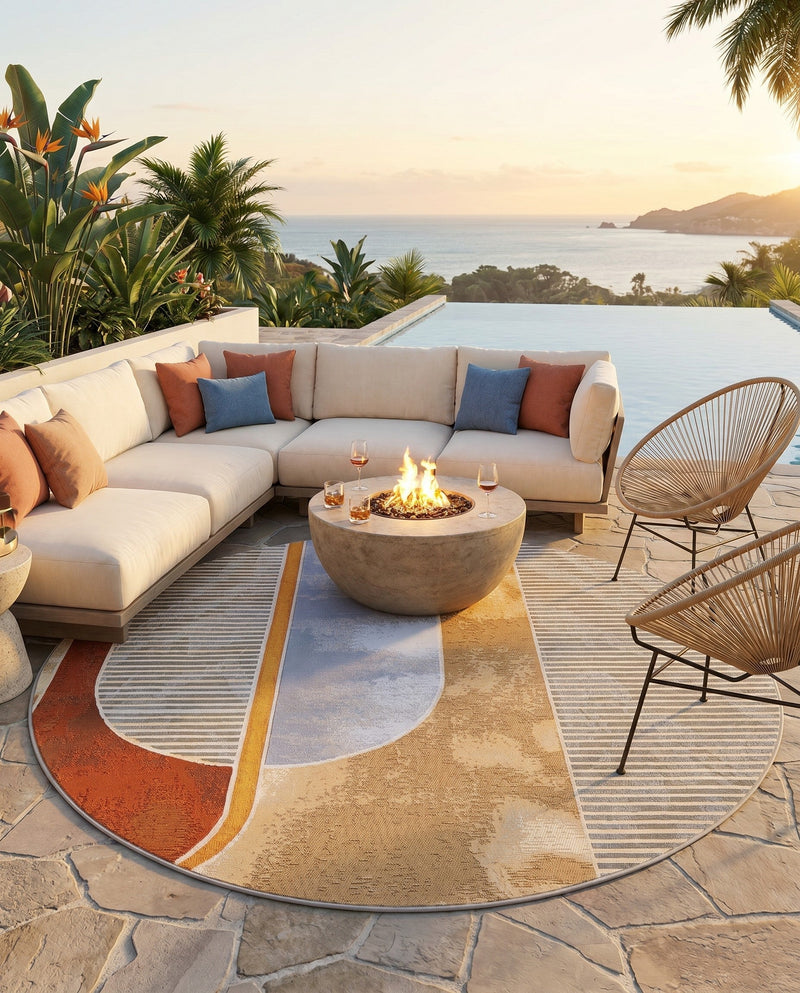 Urban Terrace Collection Area Rug -  Deck Round Multi  lifestyle 72