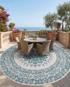 Patio Heritage Collection Area Rug -  Lafayette (Aqua) Round Aqua  lifestyle 19