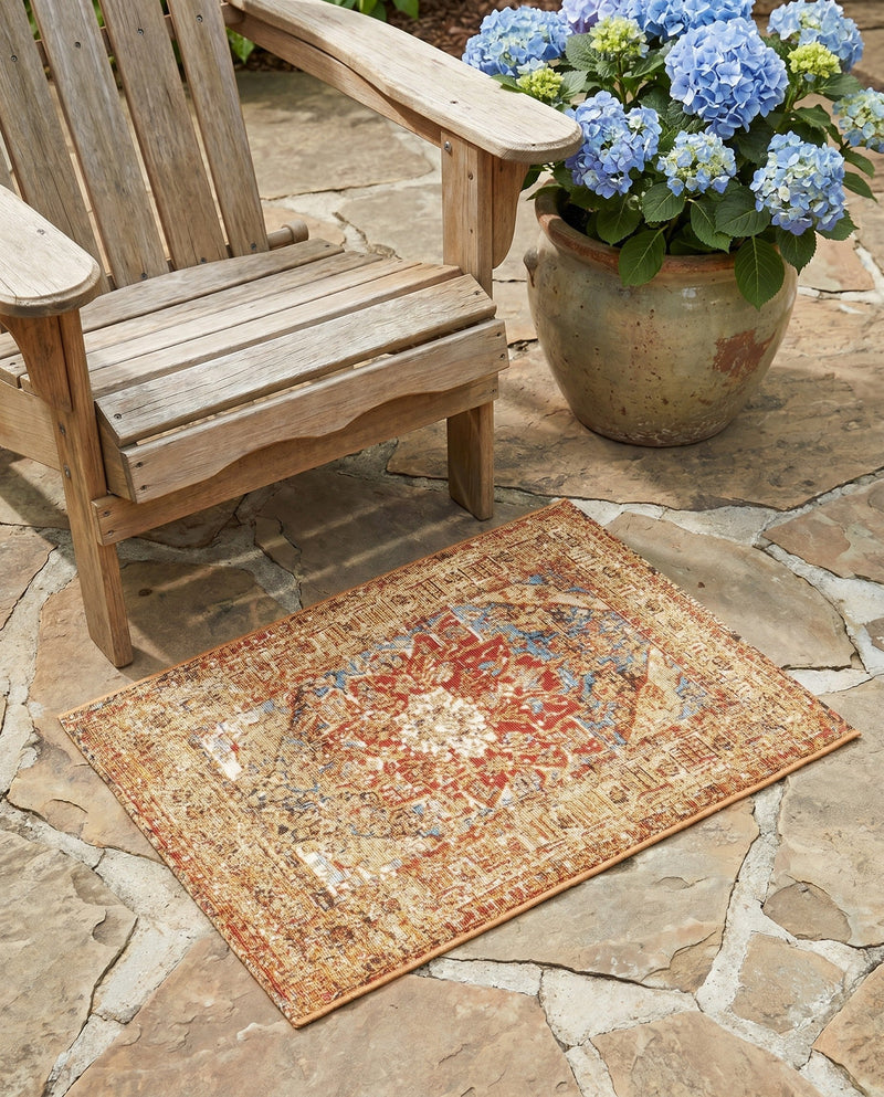 Patio Heritage Collection Area Rug -  Pergola Rectangle Blue and Light Brown  lifestyle 16