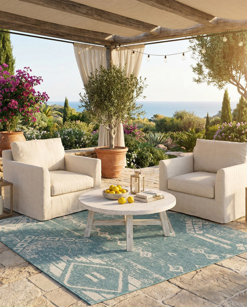 Desert Nomad Terrace Collection Area Rug - Sahara (Light Aqua) Square Light Aqua  lifestyle 69
