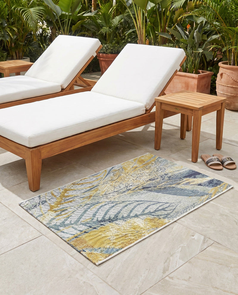 Seaside Blooms Collection Area Rug -  Blossom Rectangle Gray Ivory Yellow  lifestyle 6