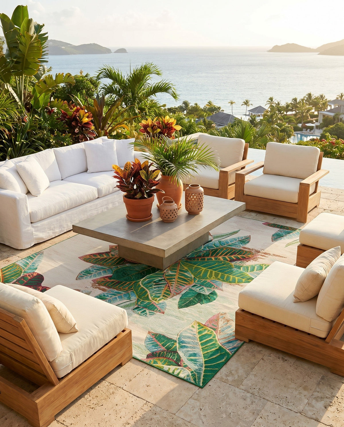 Seaside Blooms Collection Area Rug -  Fern Square Multi  lifestyle 99