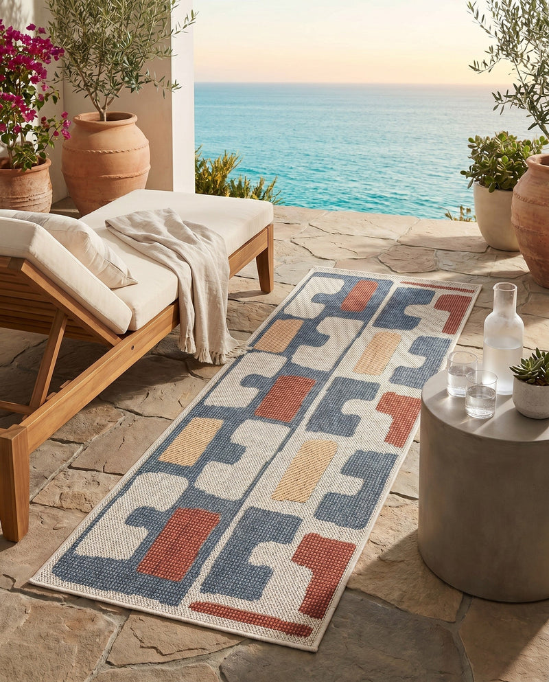 Coastal Terrace Collection Area Rug -  Sail Runner Ivory and Blue  lifestyle 52
