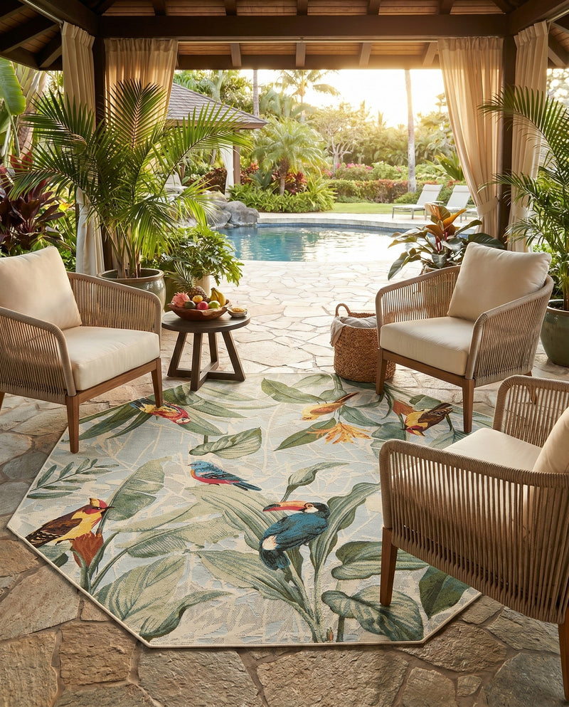 Seaside Blooms Collection Area Rug -  Tropic Octagon Multi  lifestyle 41