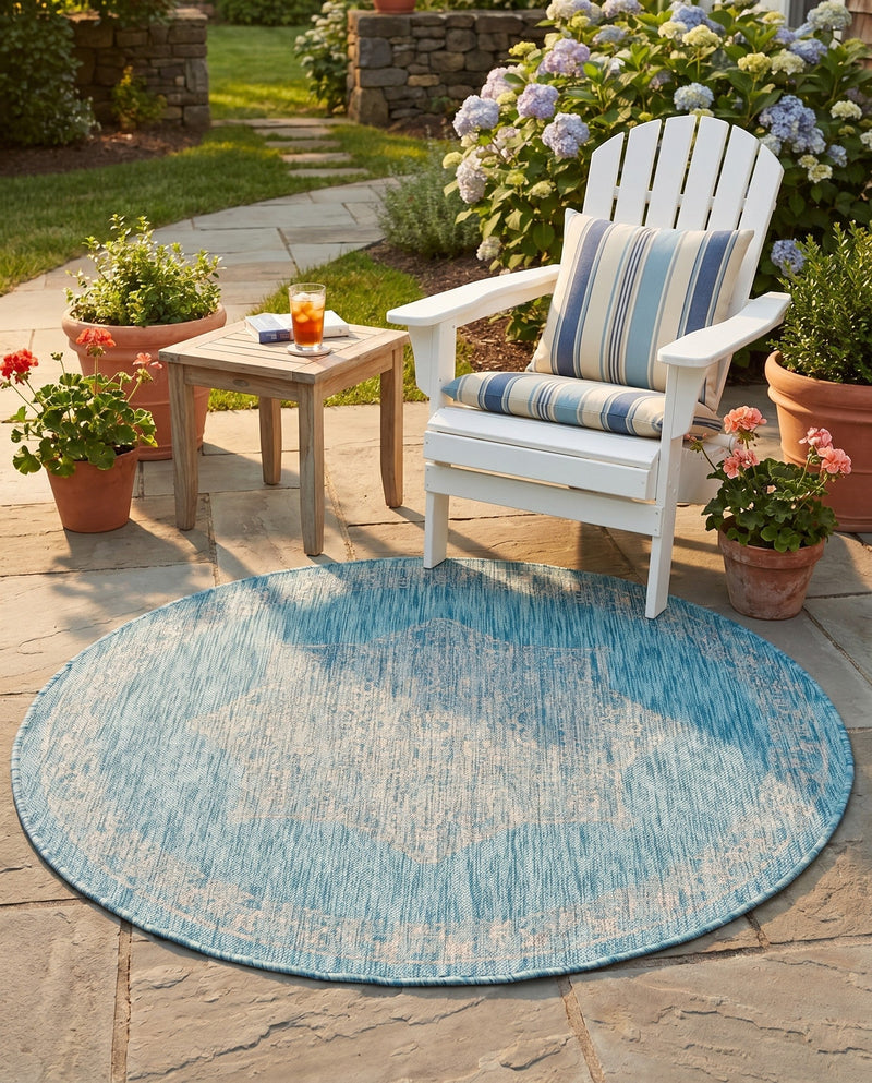 Patio Heritage Collection Area Rug -  Charleston (Light Aqua) Round Light Aqua  lifestyle 50